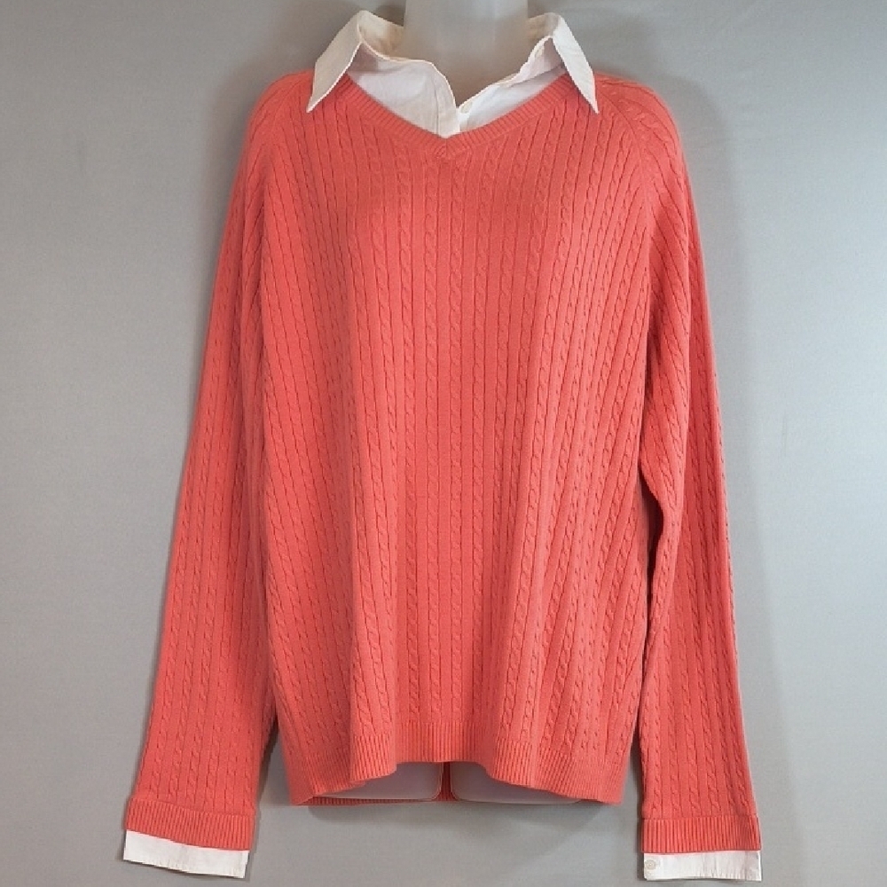 Denim & Co Women's Cable Knit Coral  Long Sleeve 1pc Sweater NWT Size XL